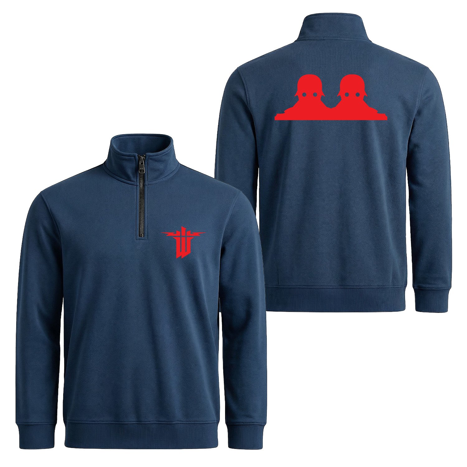 Wolfenstein | Soldat Yarım Fermuarlı Sweatshirt M - İndigo Mavisi
