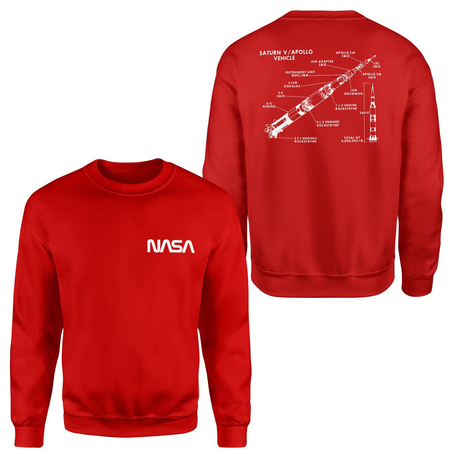 NASA Saturn V Diagram Sweatshirt S - Kırmızı