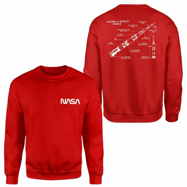 NASA Saturn V Diagram Sweatshirt S - Kırmızı