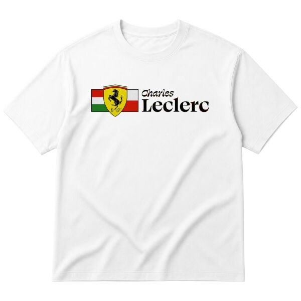 Charles Leclerc ITA-MON Elegant Oversize Tişört L - Beyaz