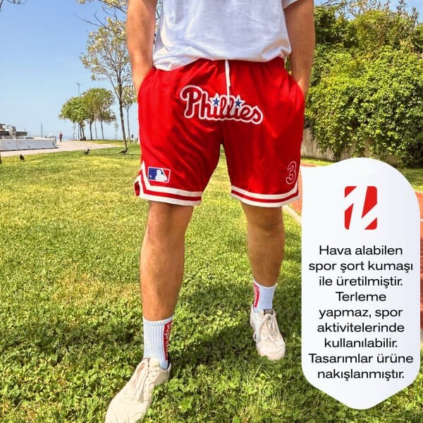 Philadelphia Phillies #3 Kırmızı Spor Şortu
