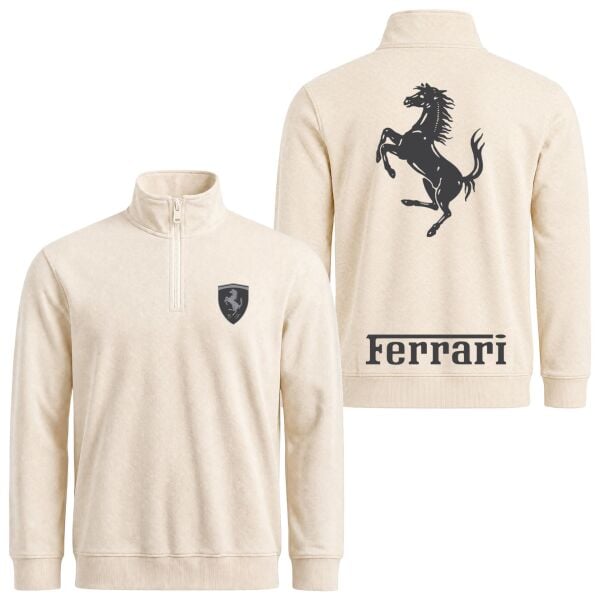 Ferrari Muted Black Premium Yarım Fermuarlı Sweatshirt L - Ekru | OUTLET