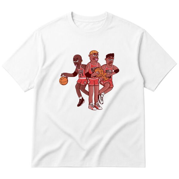 Jordan, Pippen, Rodman II Oversize Tişört L - Beyaz