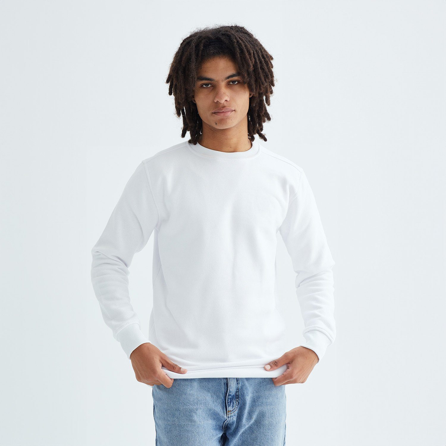 Baskısız Düz Casual Sweatshirt XL - Beyaz