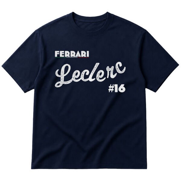 Charles Leclerc Cursive Illustration Oversize Tişört S - İndigo Mavisi