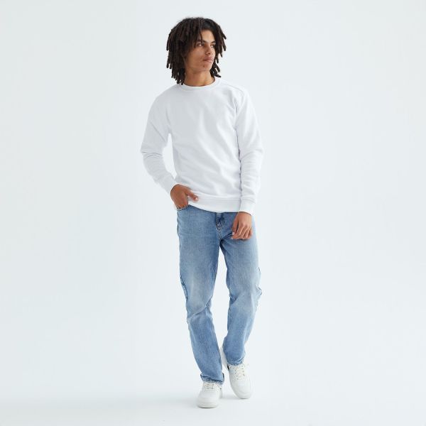 Baskısız Düz Casual Sweatshirt L - Beyaz