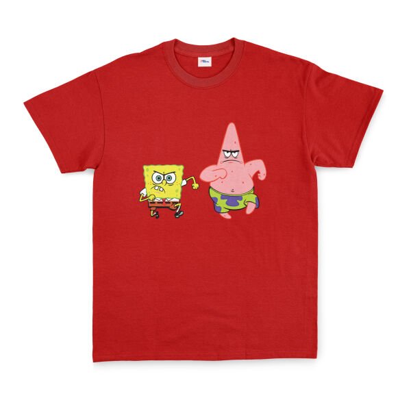 Sünger Bob ve Patrick Tişört L - Kırmızı
