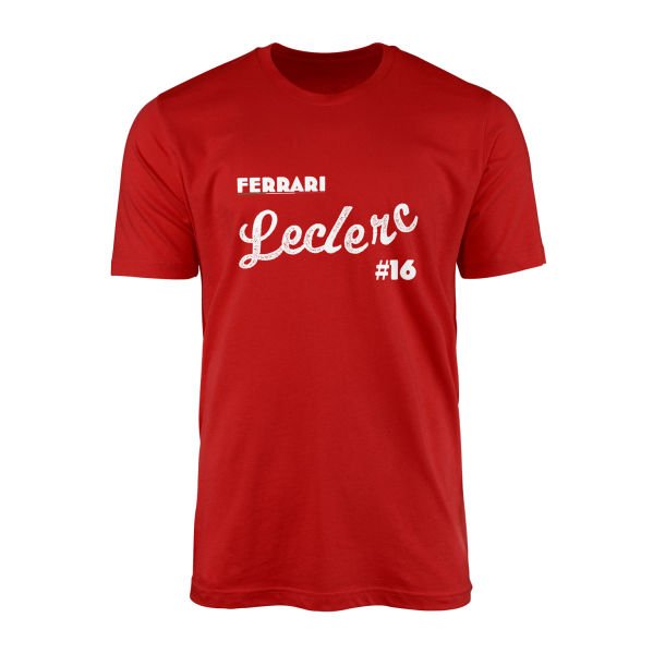 Charles Leclerc Cursive Illustration Tişört XL - Kırmızı