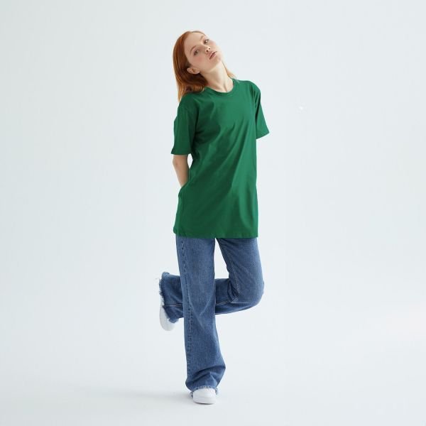 Baskısız Düz Casual Tişört XXL - Nefti Yeşili