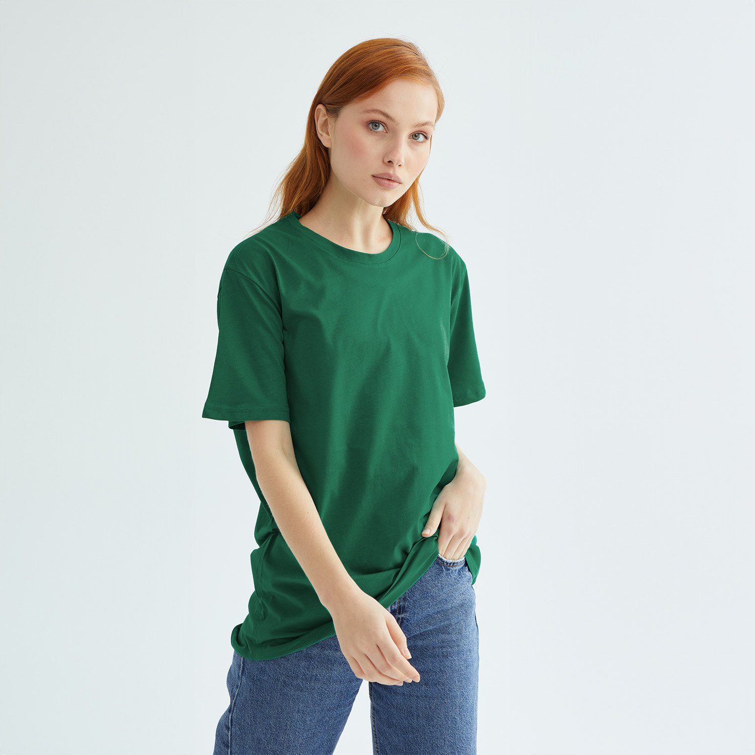 Baskısız Düz Casual Tişört XXL - Nefti Yeşili