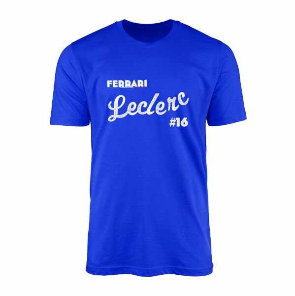 Charles Leclerc Cursive Illustration Tişört XL - Mavi