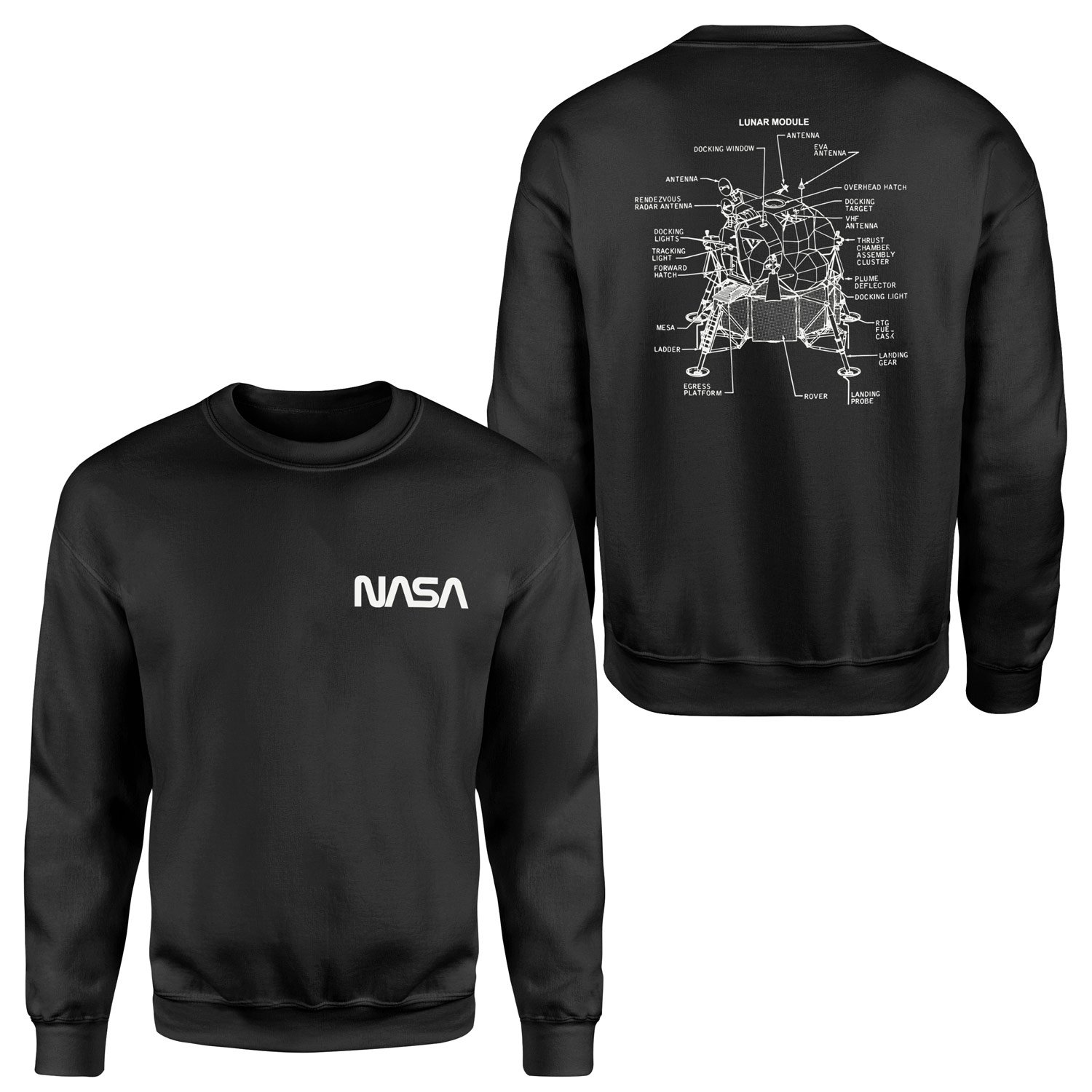 NASA Lunar Module Diagram Sweatshirt L - Siyah