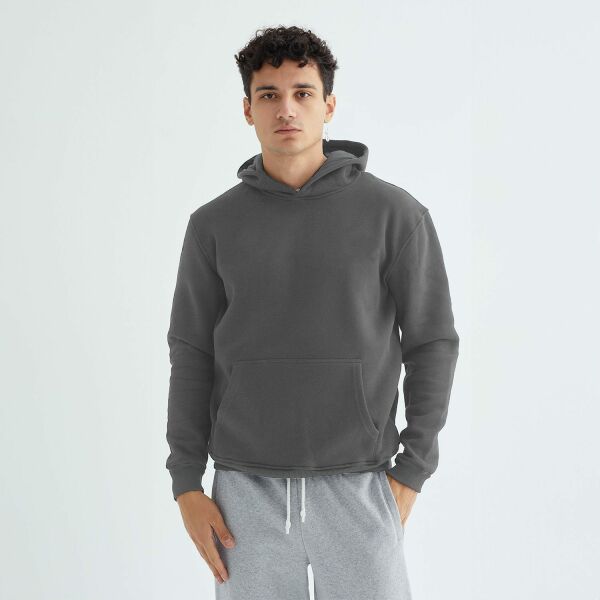 Baskısız Düz Casual Hoodie M - Füme