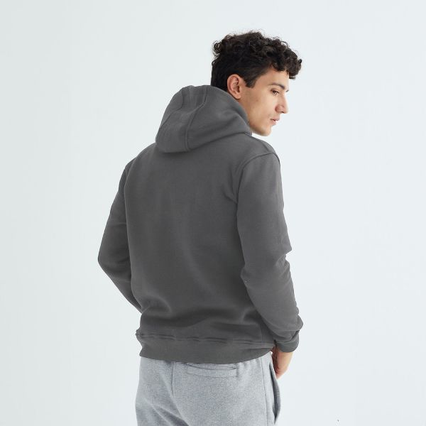 Baskısız Düz Casual Hoodie L - Füme