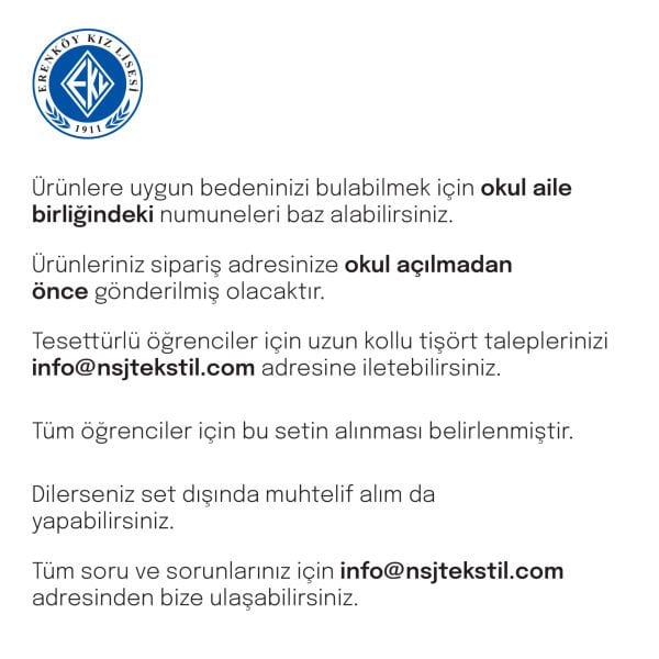 Erenköy Kız Lisesi İndigo Mavisi Tişört (Opsiyonel)