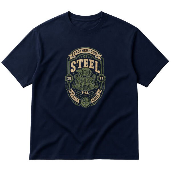 Brotherhood of Steel Grunge Oversize Tişört M - İndigo Mavisi
