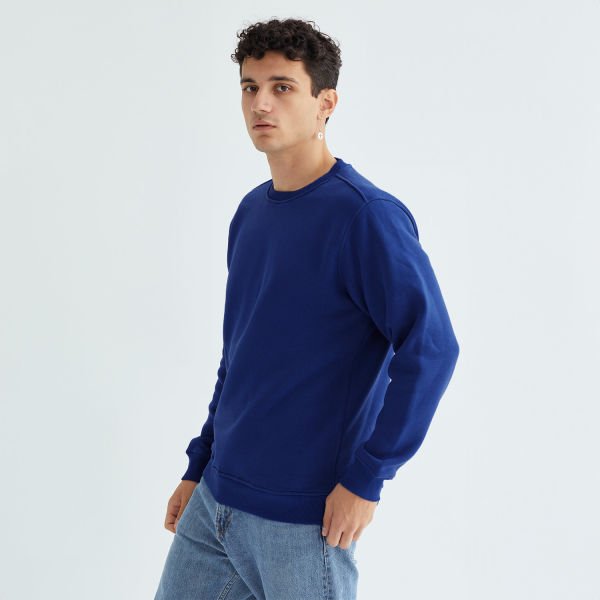 Baskısız Düz Casual Sweatshirt S - Lacivert