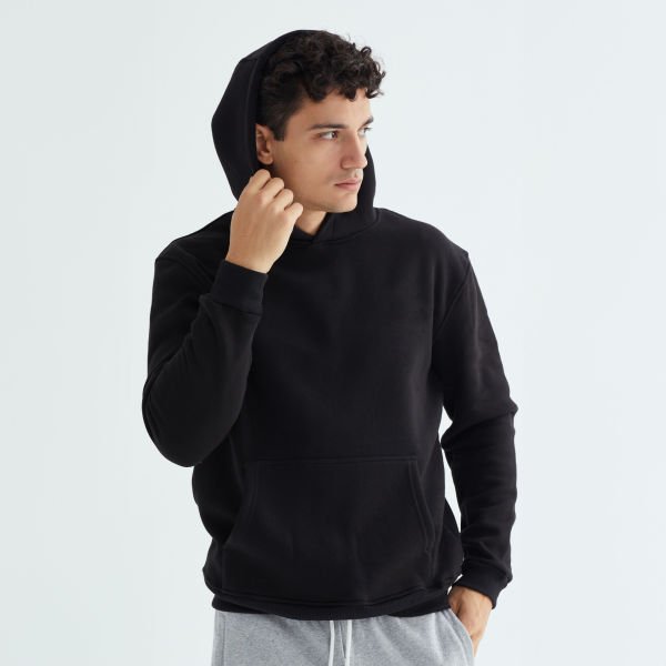 Baskısız Düz Casual Hoodie XXL - Siyah