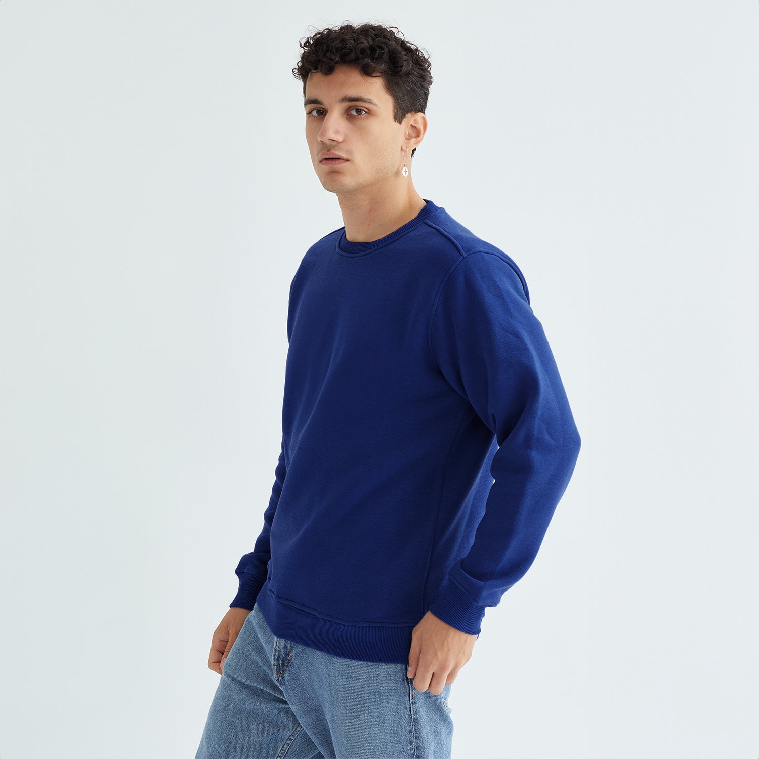 Baskısız Düz Casual Sweatshirt XL - Lacivert