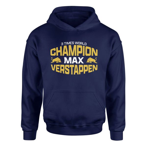 Max Verstappen 3 Times World Champion Hoodie XL - İndigo Mavisi