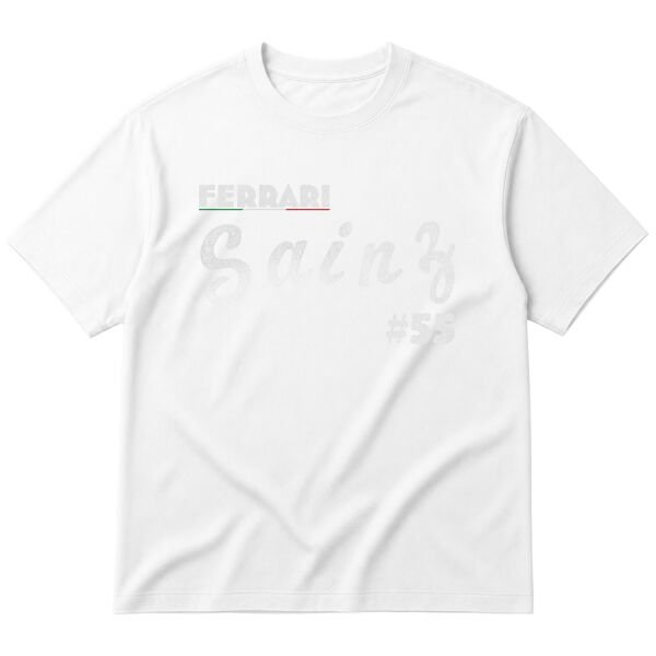 Carlos Sainz Cursive Illustration Oversize Tişört M - Beyaz