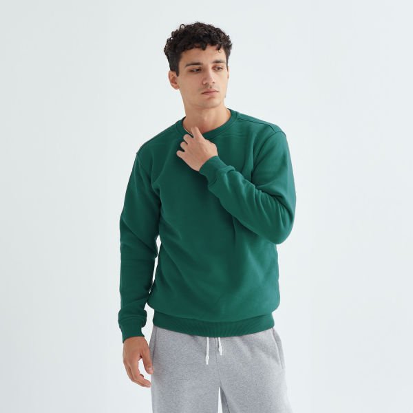 Baskısız Düz Casual Sweatshirt S - Nefti Yeşili