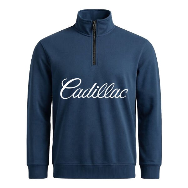 Cadillac Script Yarım Fermuarlı Sweatshirt M - İndigo Mavisi