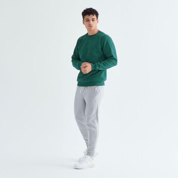 Baskısız Düz Casual Sweatshirt XL - Nefti Yeşili
