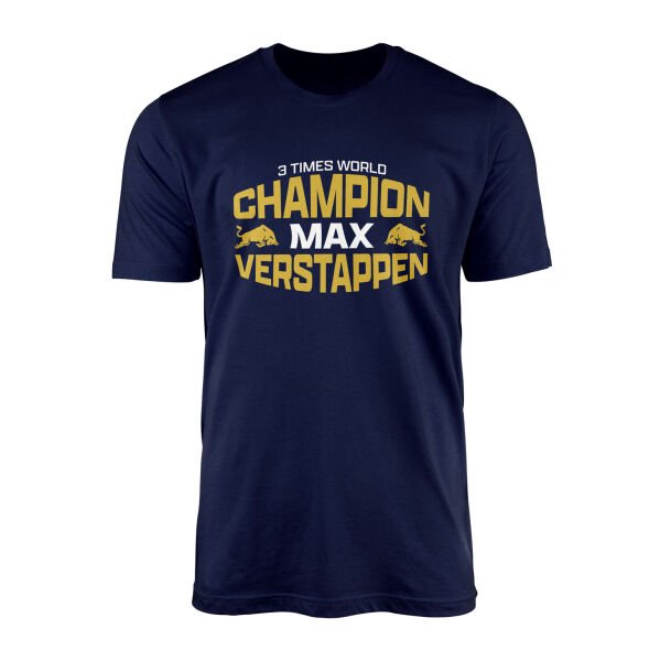 Max Verstappen 3 Times World Champion Tişört S - İndigo Mavisi