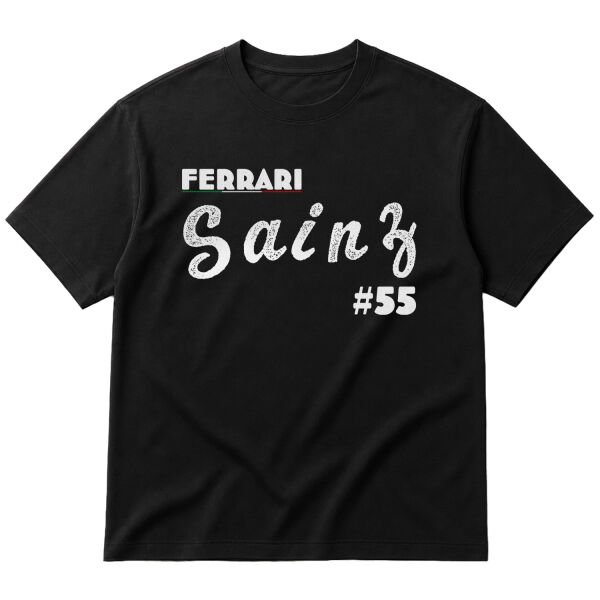 Carlos Sainz Cursive Illustration Oversize Tişört S - Siyah