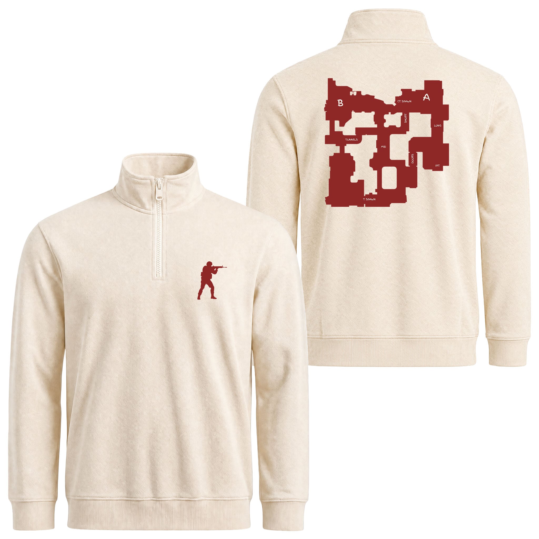 CS de_dust2 Edition Yarım Fermuarlı Sweatshirt
