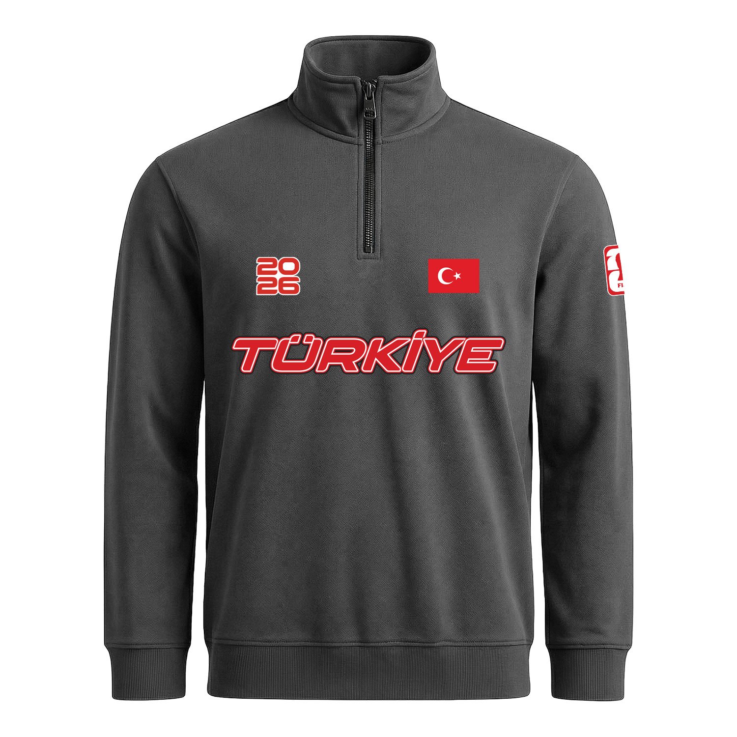 Türkiye 2026 Yarım Fermuarlı Sweatshirt M - Füme