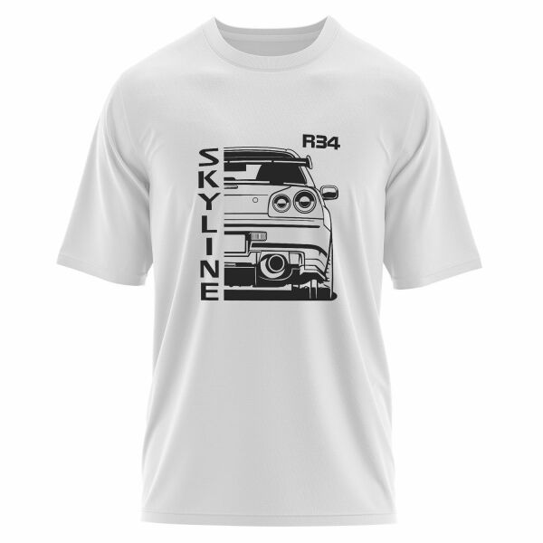 R34 Skyline Oversize Tişört L - Beyaz