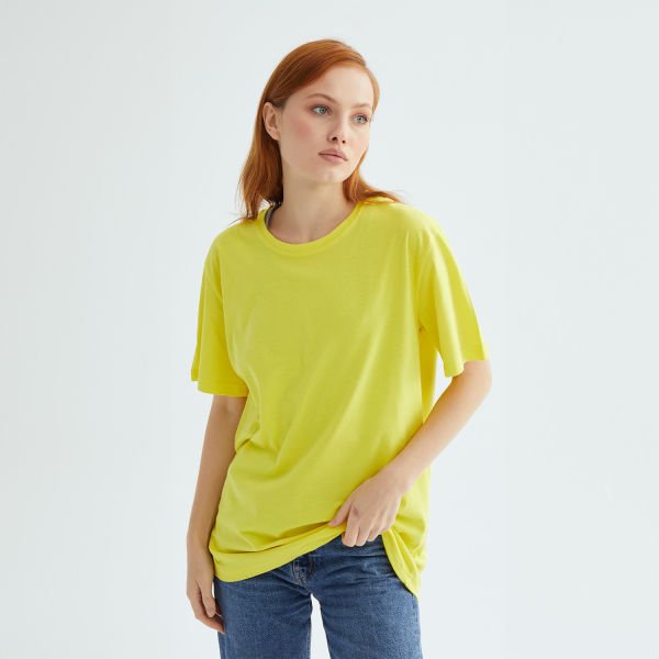 Baskısız Düz Casual Tişört S - Sarı