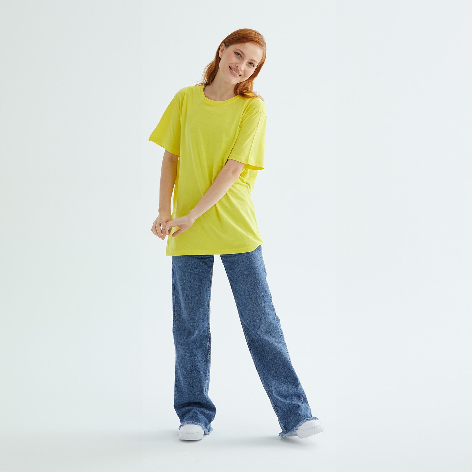 Baskısız Düz Casual Tişört XL - Sarı