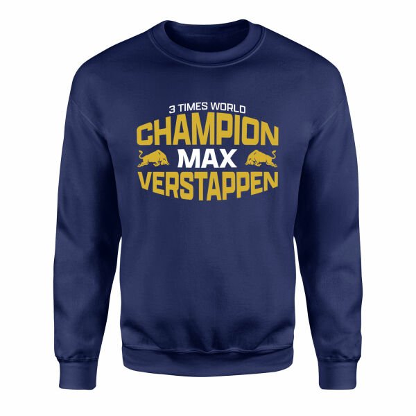 Max Verstappen 3 Times World Champion Sweatshirt XL - İndigo Mavisi