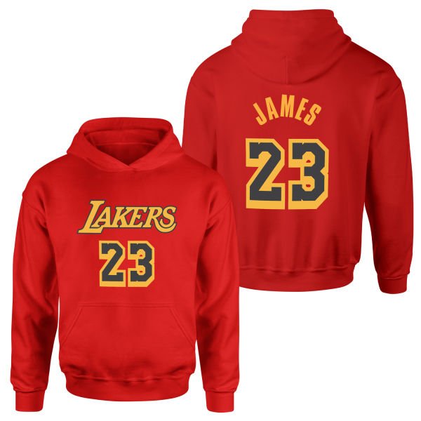LeBron James 23 Lakers Black Hoodie L - Kırmızı