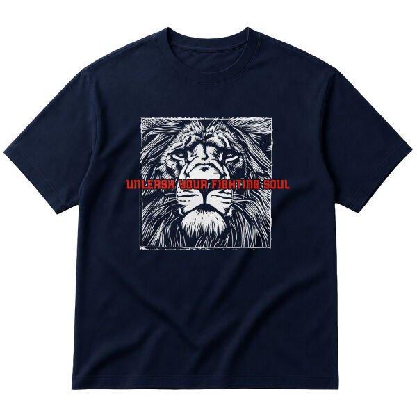 Unleash Your Fighting Soul | Lion III Oversize Tişört L - İndigo Mavisi