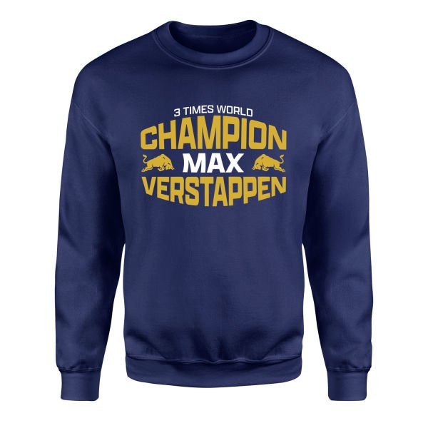 Max Verstappen 3 Times World Champion Sweatshirt S - İndigo Mavisi