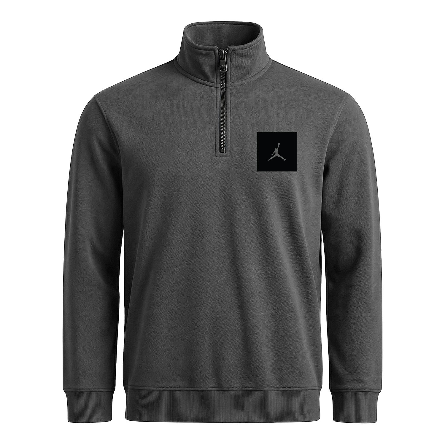 Air Jordan Black Patch Yarım Fermuarlı Sweatshirt XL - Füme