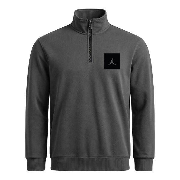 Air Jordan Black Patch Yarım Fermuarlı Sweatshirt XL - Füme
