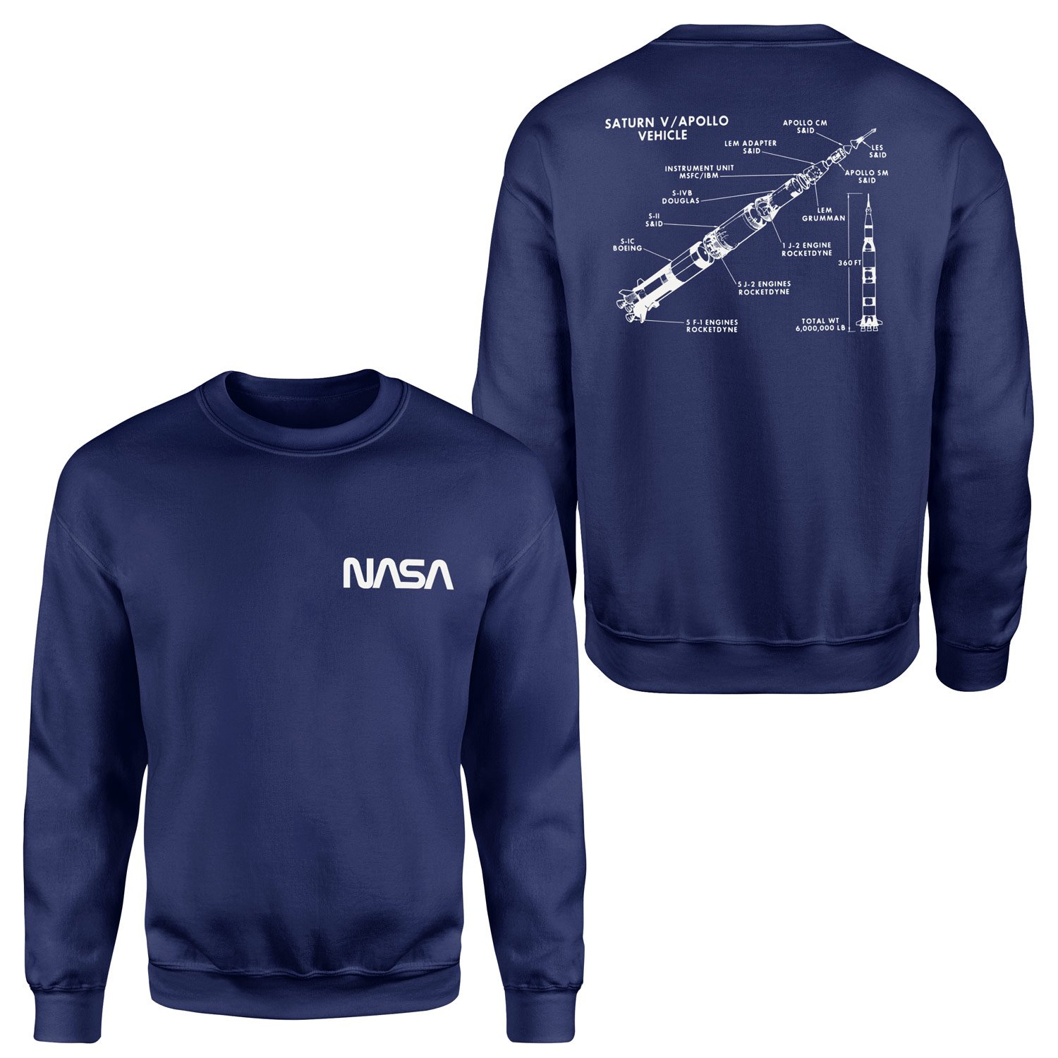 NASA Saturn V Diagram Sweatshirt XXL - İndigo Mavisi