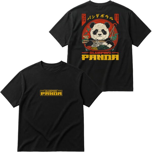 Slurping Panda Oversize Tişört S - Siyah