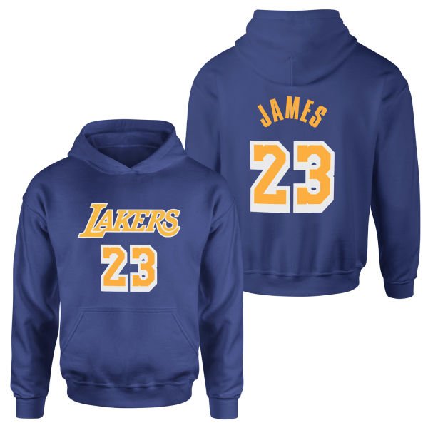 LeBron James 23 Lakers White Hoodie S - İndigo Mavisi