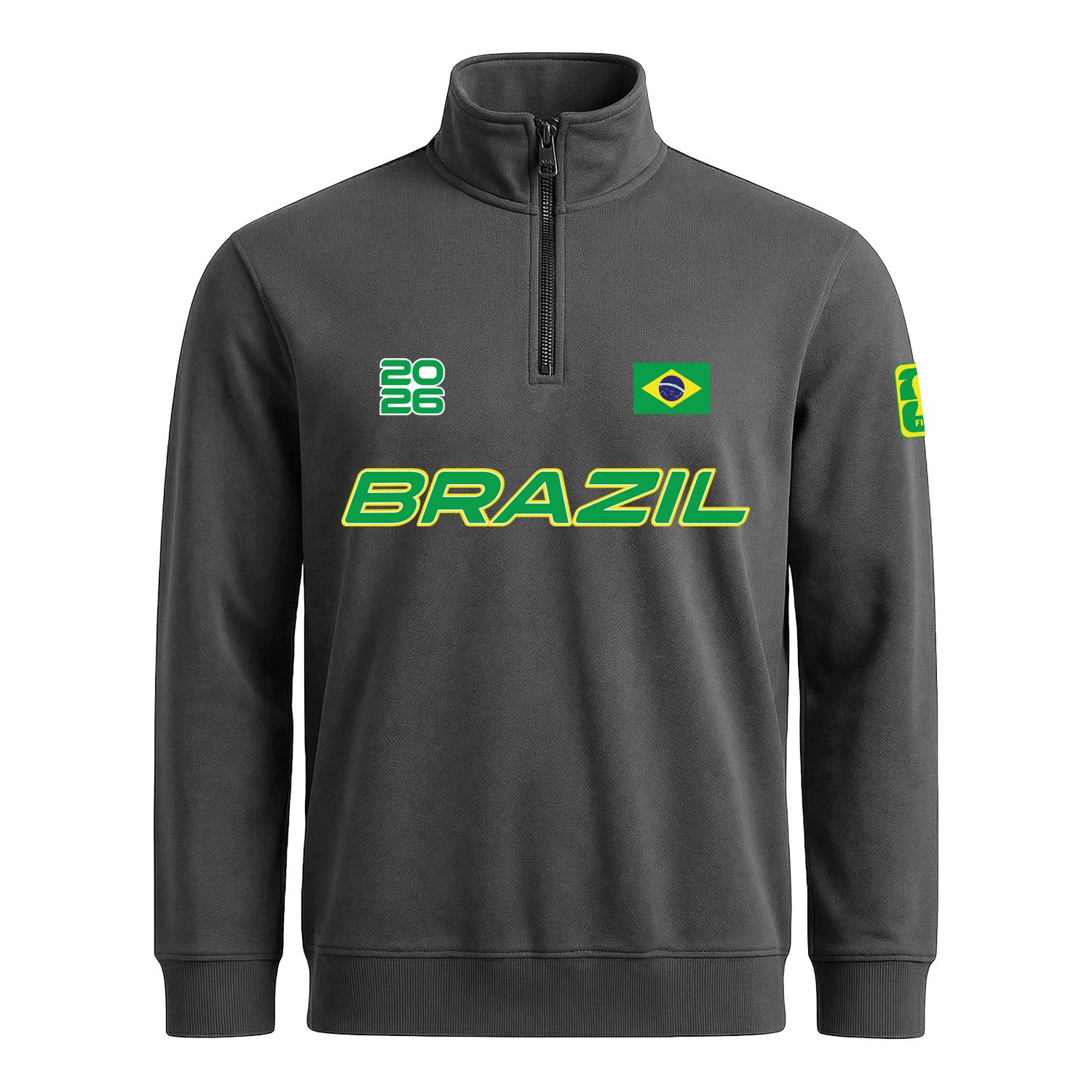 Brezilya 2026 Yarım Fermuarlı Sweatshirt XXL - Füme