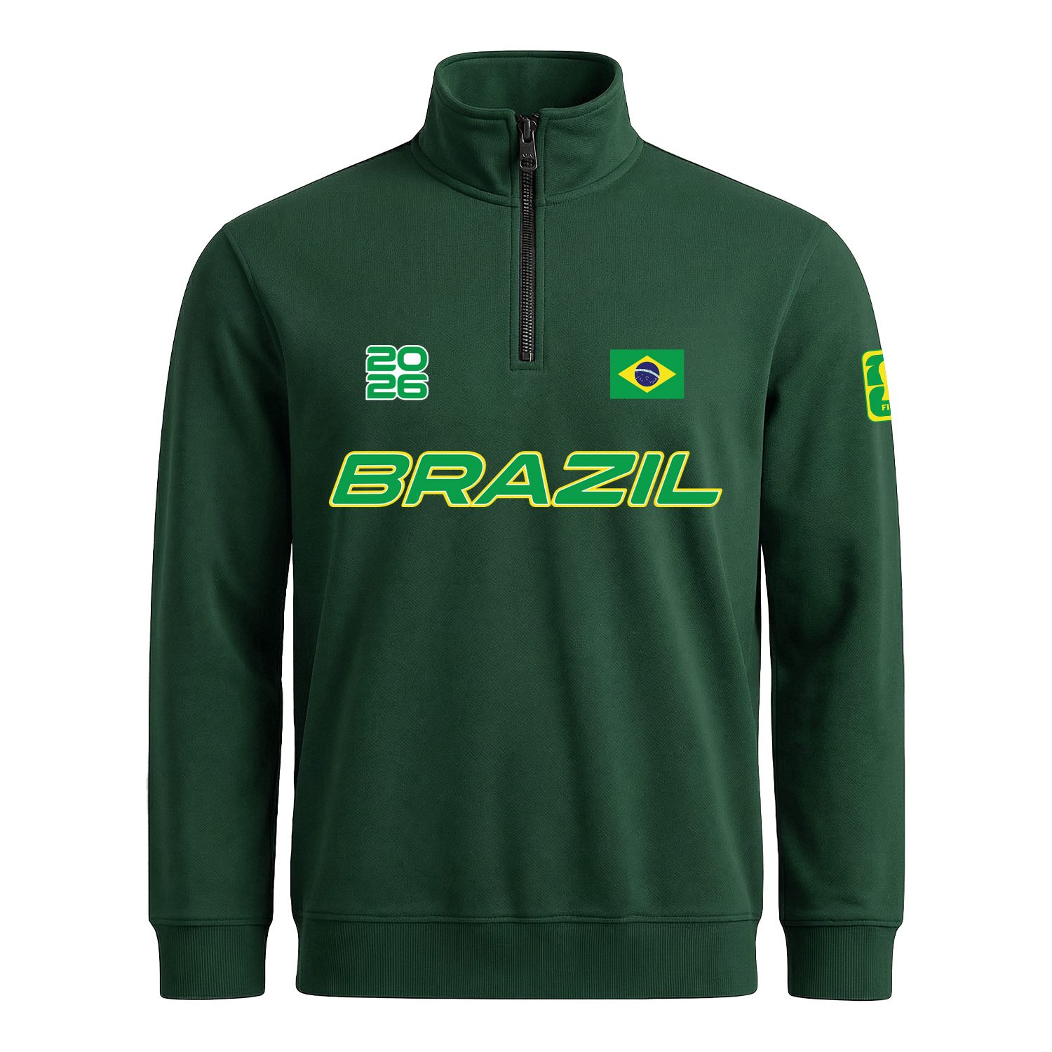 Brezilya 2026 Yarım Fermuarlı Sweatshirt XL - Nefti Yeşili