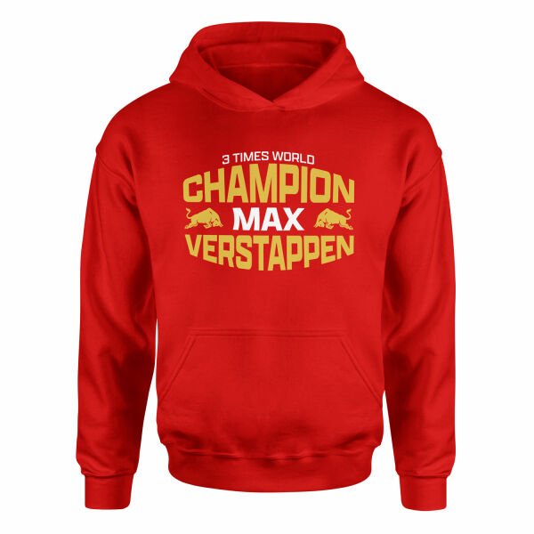 Max Verstappen 3 Times World Champion Hoodie L - Kırmızı