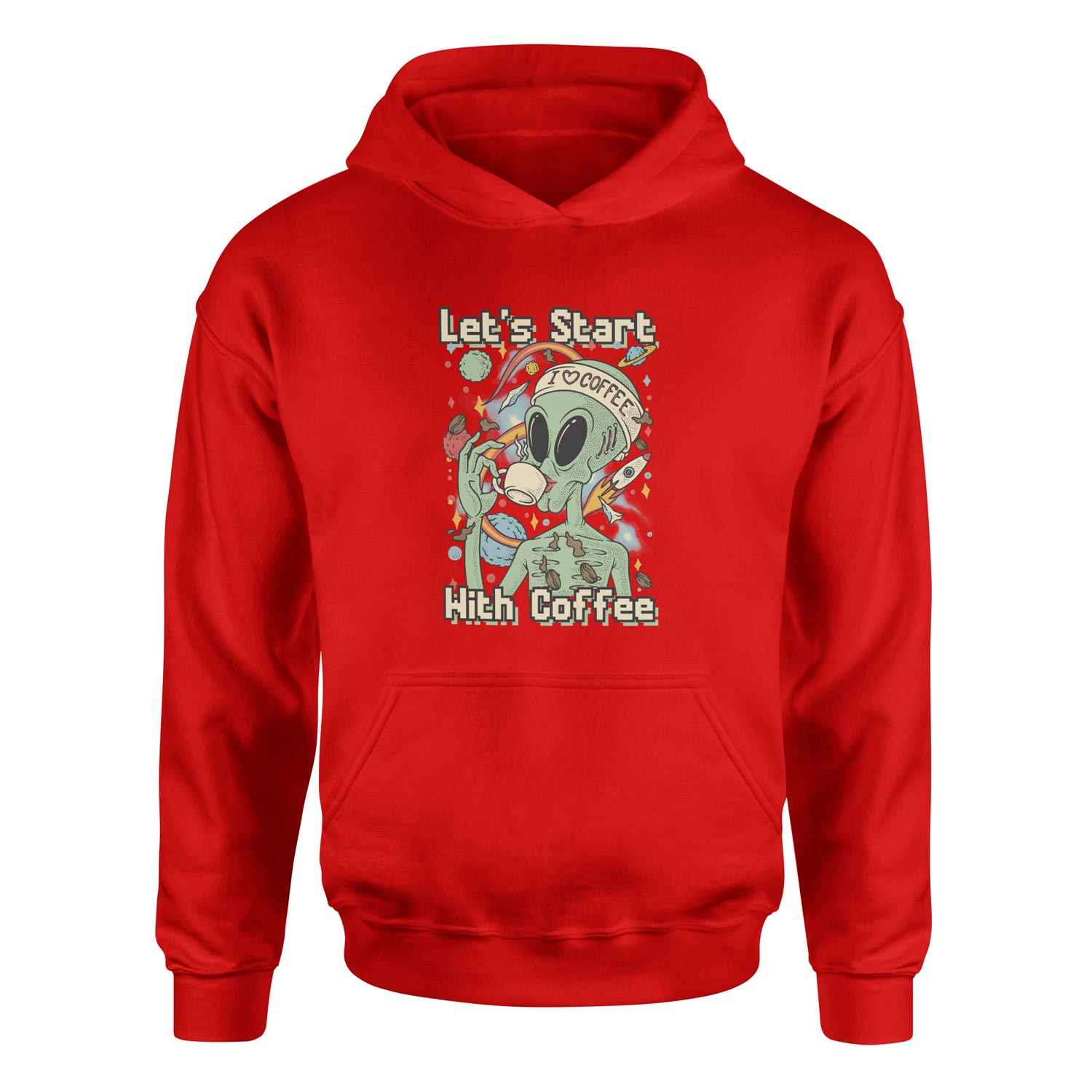 Let’s Start With Coffee Hoodie L - Kırmızı