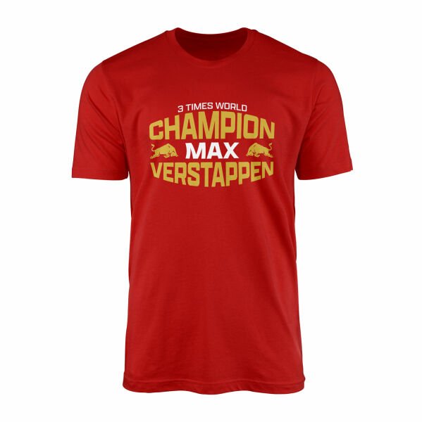 Max Verstappen 3 Times World Champion Tişört S - Kırmızı