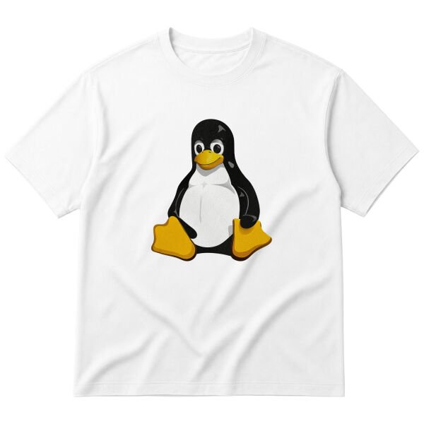 Linux Tux Oversize Tişört L - Beyaz